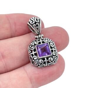 Vintage Amethyst Hinged Pendant | Ornate Scrollwork | Sterling Silver 925
